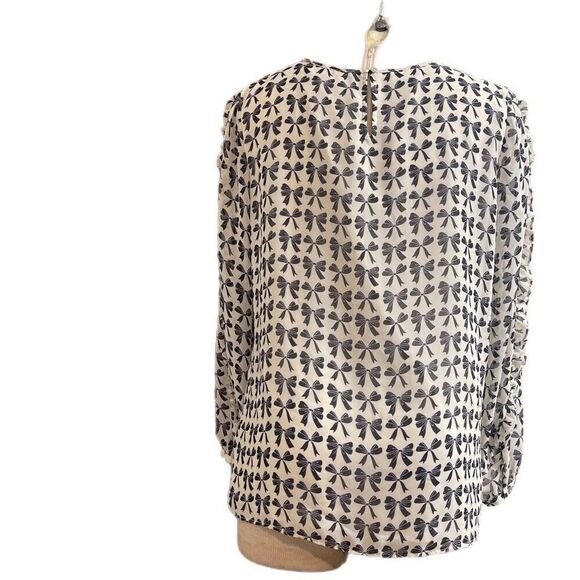 NWOT Talbots Black Cream Ruffle Bow Top Size Medium New - Picture 2 of 9